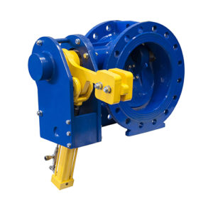 Tilting check valve with oil dynamic cylinder, lever and counerweight